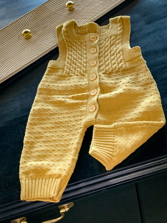 Front Cable Knit Jumpsuit - Mustard